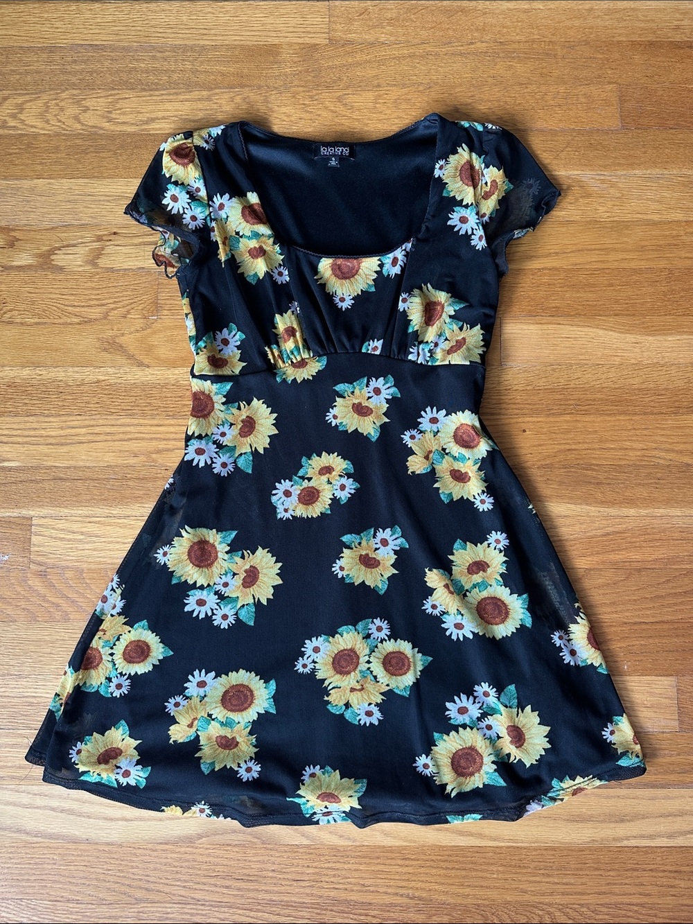 Women's Black Sunflower Print Fit & Flare Dress